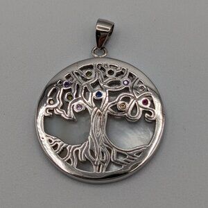 Tree of Life Pendant, Silver & Mother of Pearl with Gemstones, Made in Jerusalem